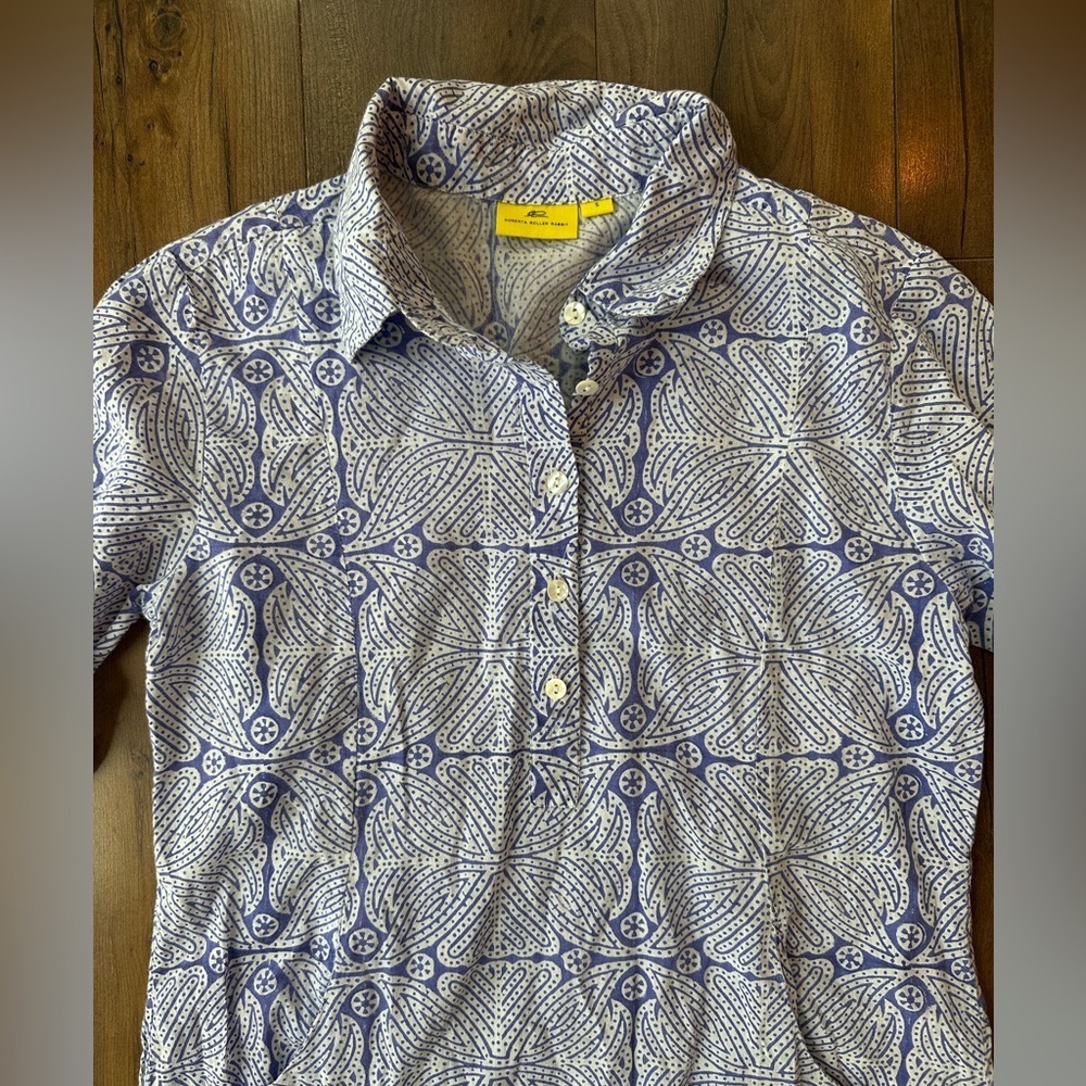 Roberta Roller Rabbit Blue Print Shirt Dress | Long Sleeve Cotton S - Picture 4 of 6